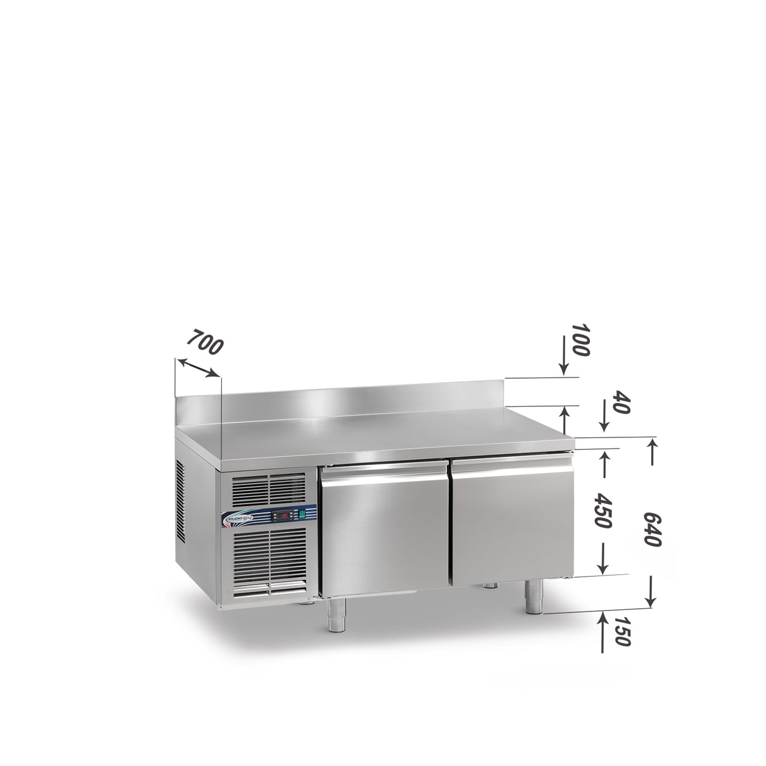 Kühltisch DAIQUIRI Top Line H450 GN 1/1, B 1280  x T 700 x H 640+100 mm, 2 Kühlfächer, Arbeitsplatte mit Aufkantung
