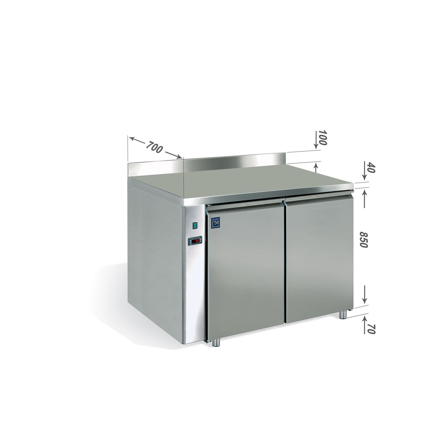 Getränkekühltisch B 1280 mm, 2türig, mit Tischblatt und Aufkantung, zentralgekühlt