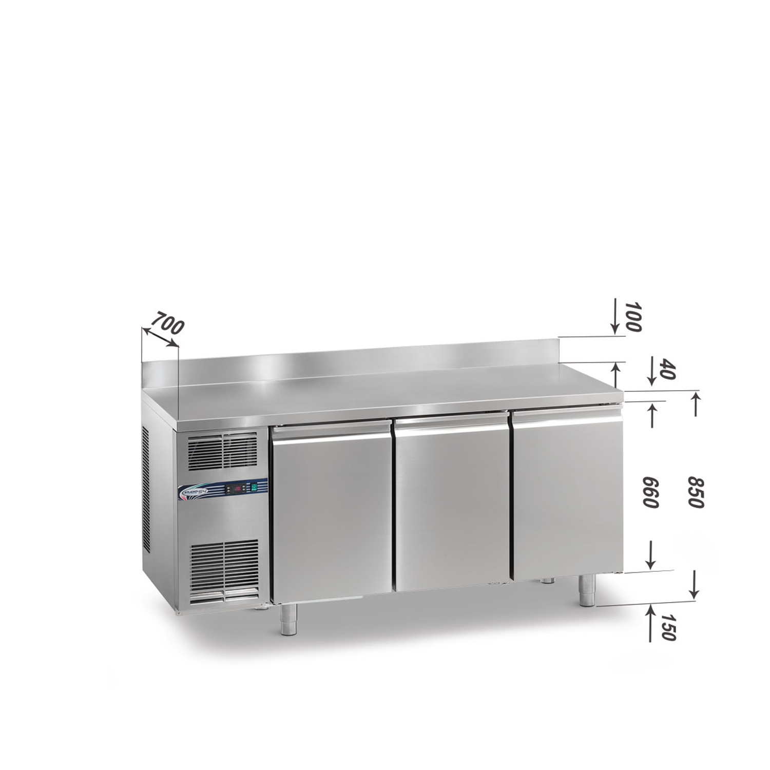 Tiefkühltisch DAIQUIRI Top Line H660 GN 1/1, B 1740  x T 700 x H 850+100 mm, 3 Kühlfächer, Arbeitsplatte mit Aufkantung