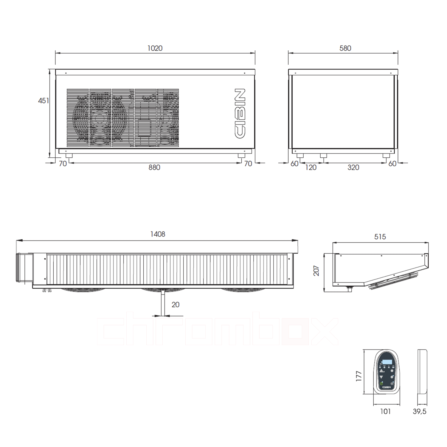 Technische Zeichnung zu Split-Tiefkühlaggregat Cibin TAIGA bis 14 m3, steckerfertig