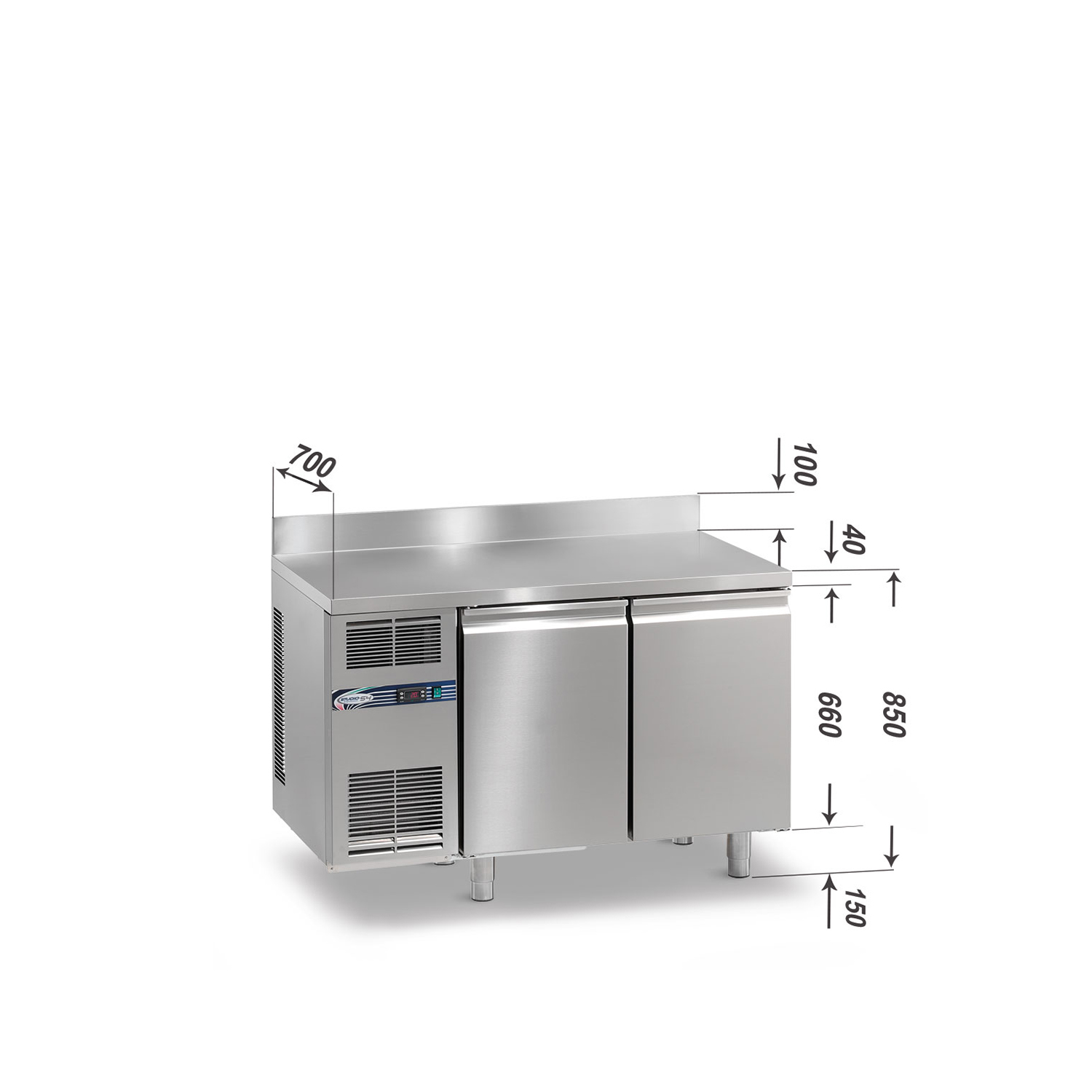 Tiefkühltisch DAIQUIRI Top Line H660 GN 1/1, B 1280  x T 700 x H 850+100 mm, 2 Kühlfächer, Arbeitsplatte mit Aufkantung