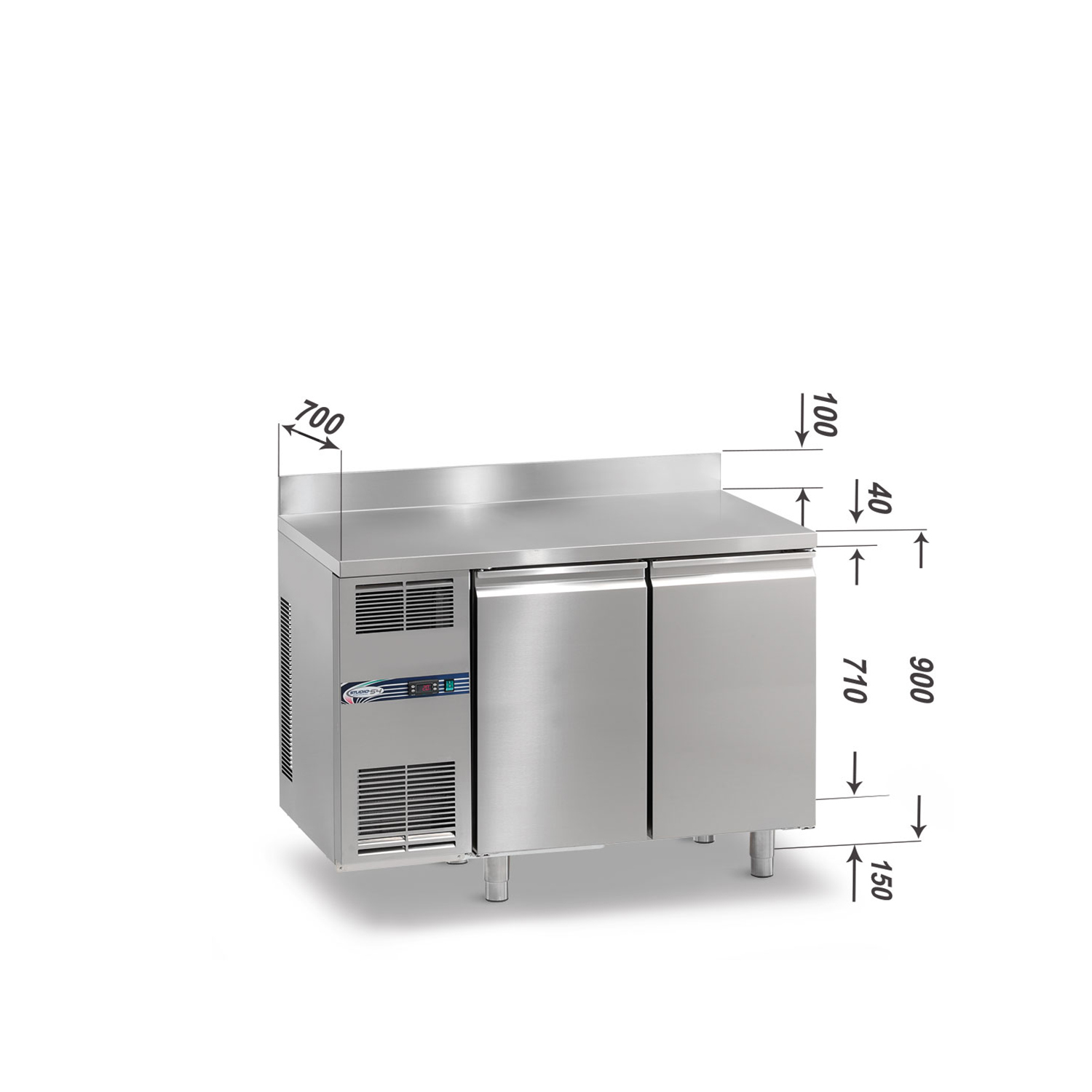 Tiefkühltisch DAIQUIRI Top Line H710 GN 1/1, B 1280  x T 700 x H 900+100 mm, 2 Kühlfächer, Arbeitsplatte mit Aufkantung