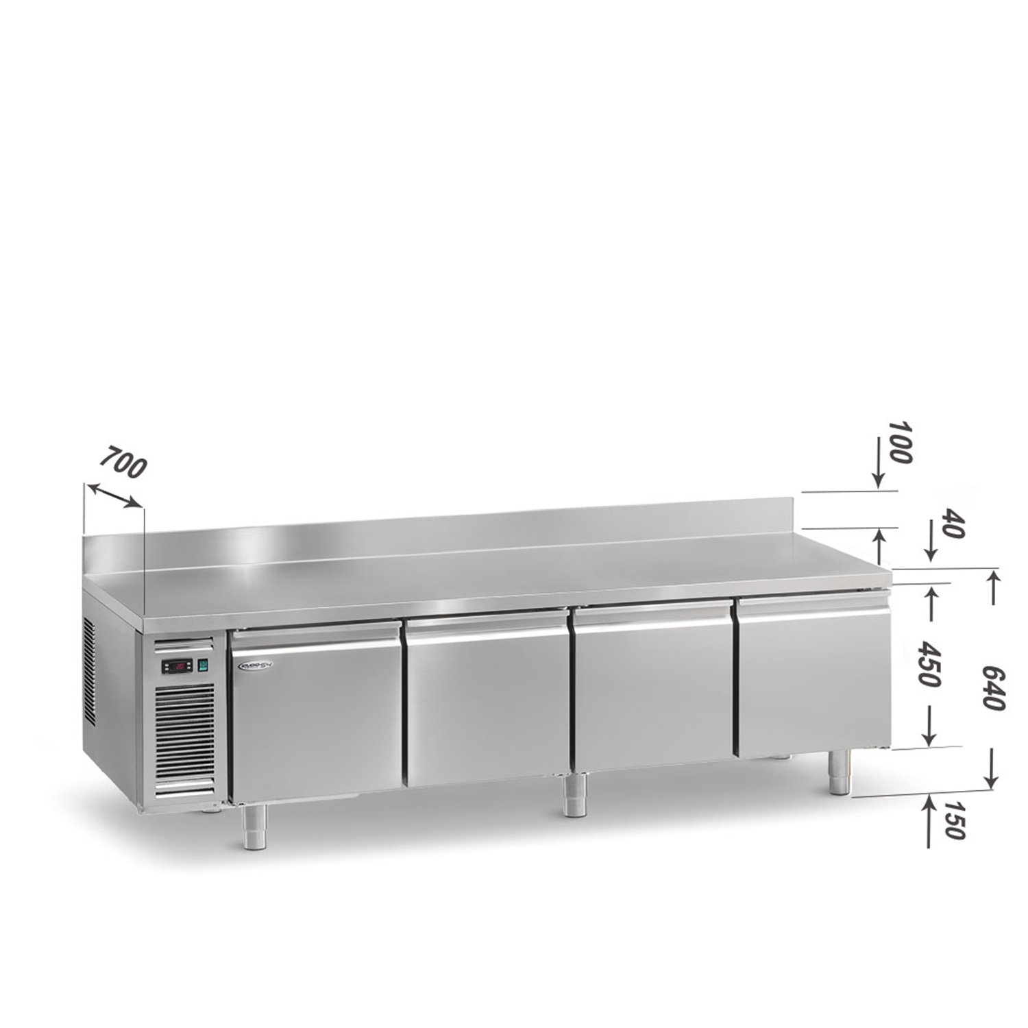 Kühltisch DAIQUIRI Top Line GREEN SMART H450 GN 1/1, B 2080  x T 700 x H 640+100 mm, 4 Kühlfächer, Arbeitsplatte mit Aufkantung