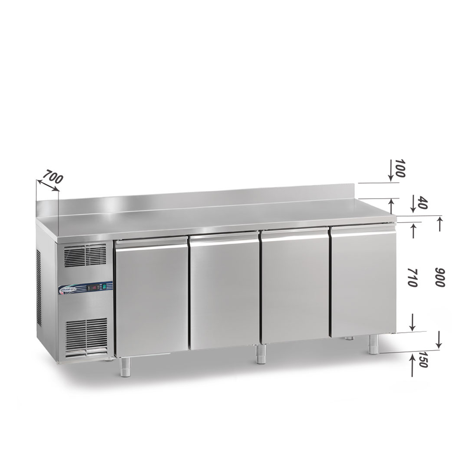 Tiefkühltisch DAIQUIRI Top Line H710 GN 1/1, B 2200  x T 700 x H 900+100 mm, 4 Kühlfächer, Arbeitsplatte mit Aufkantung