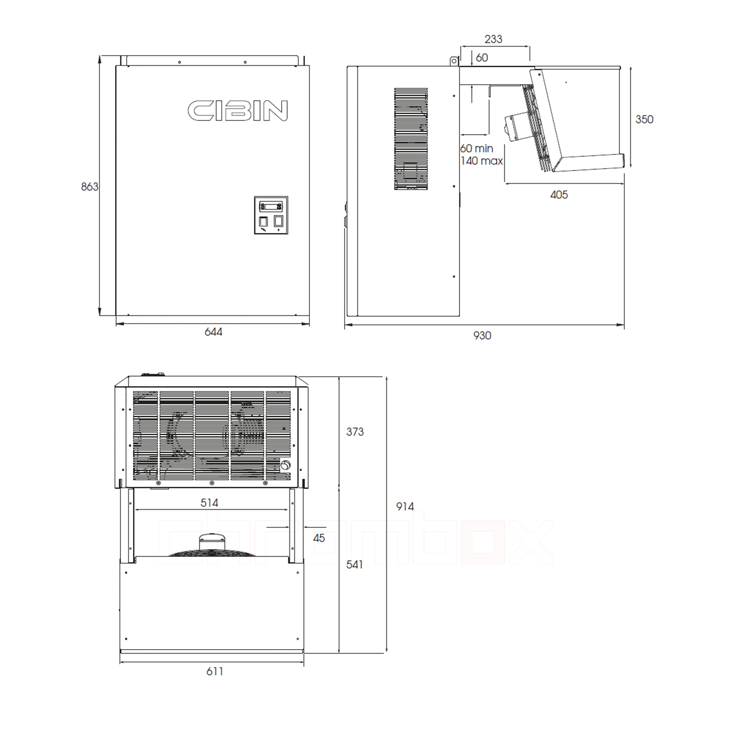 Technische Zeichnung zu Huckepack-Kühlaggregat Cibin LAIKA bis 11 m3, steckerfertig