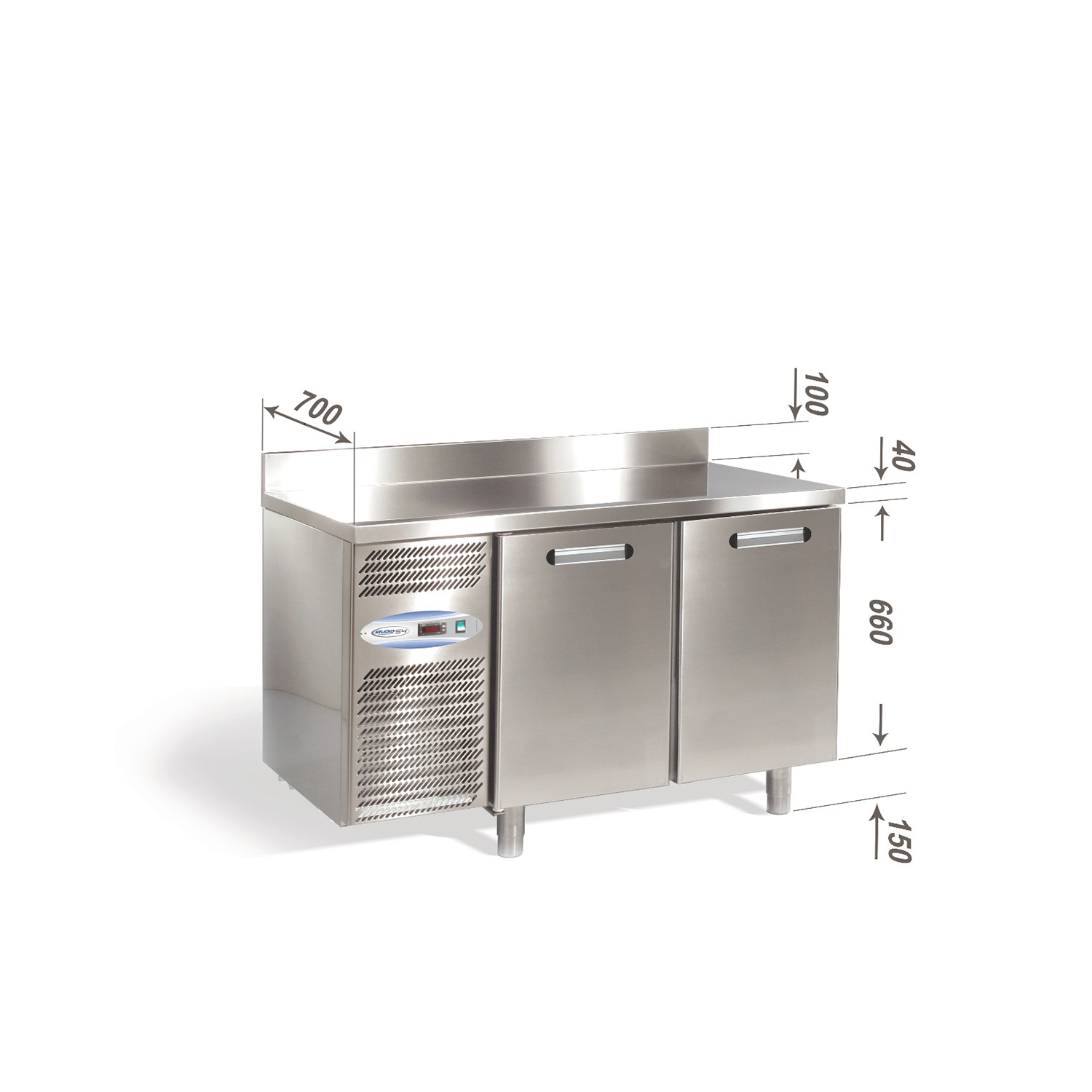Kühltisch DAIQUIRI Basic Line GN 1/1, B 1260  x T 700 x H 850+100 mm, 2 Kühlfächer, Arbeitsplatte mit Aufkantung