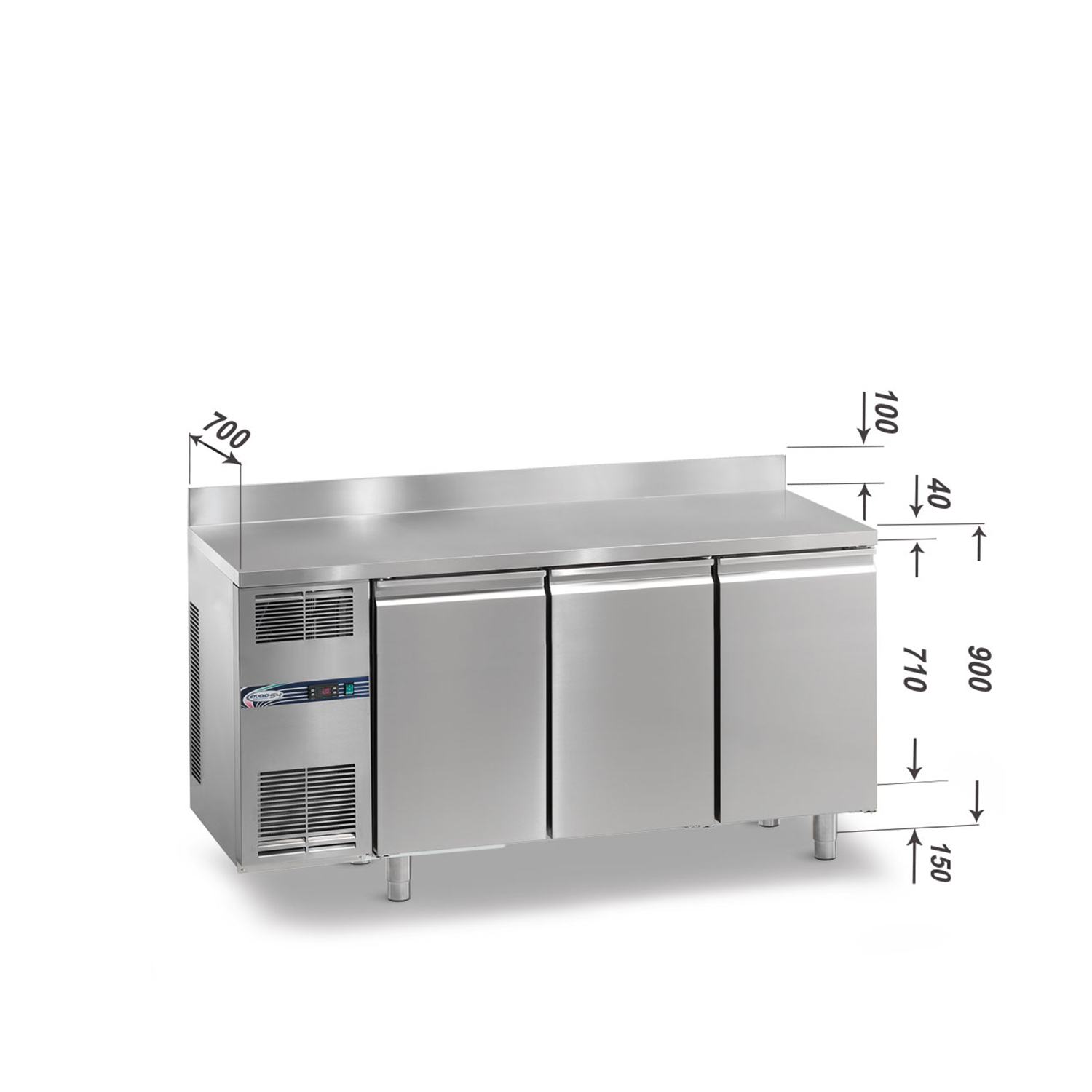 Tiefkühltisch DAIQUIRI Top Line H710 GN 1/1, B 1740  x T 700 x H 900+100 mm, 3 Kühlfächer, Arbeitsplatte mit Aufkantung