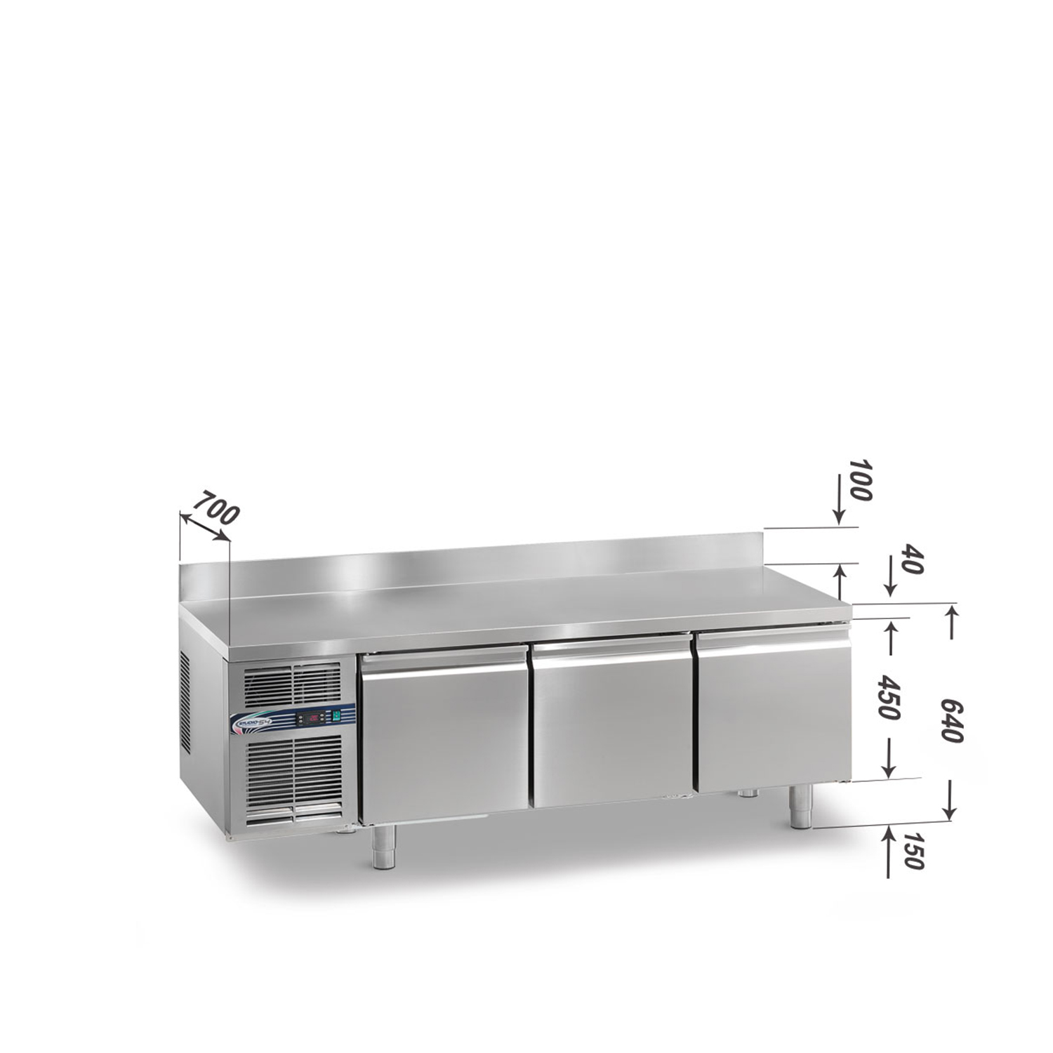 Kühltisch DAIQUIRI Top Line H450 GN 1/1, B 1740  x T 700 x H 640+100 mm, 3 Kühlfächer, Arbeitsplatte mit Aufkantung